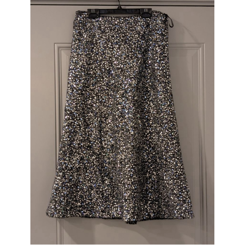 Women's Lafayette 148 New York Skirt Size 6 Black Silver Sequin